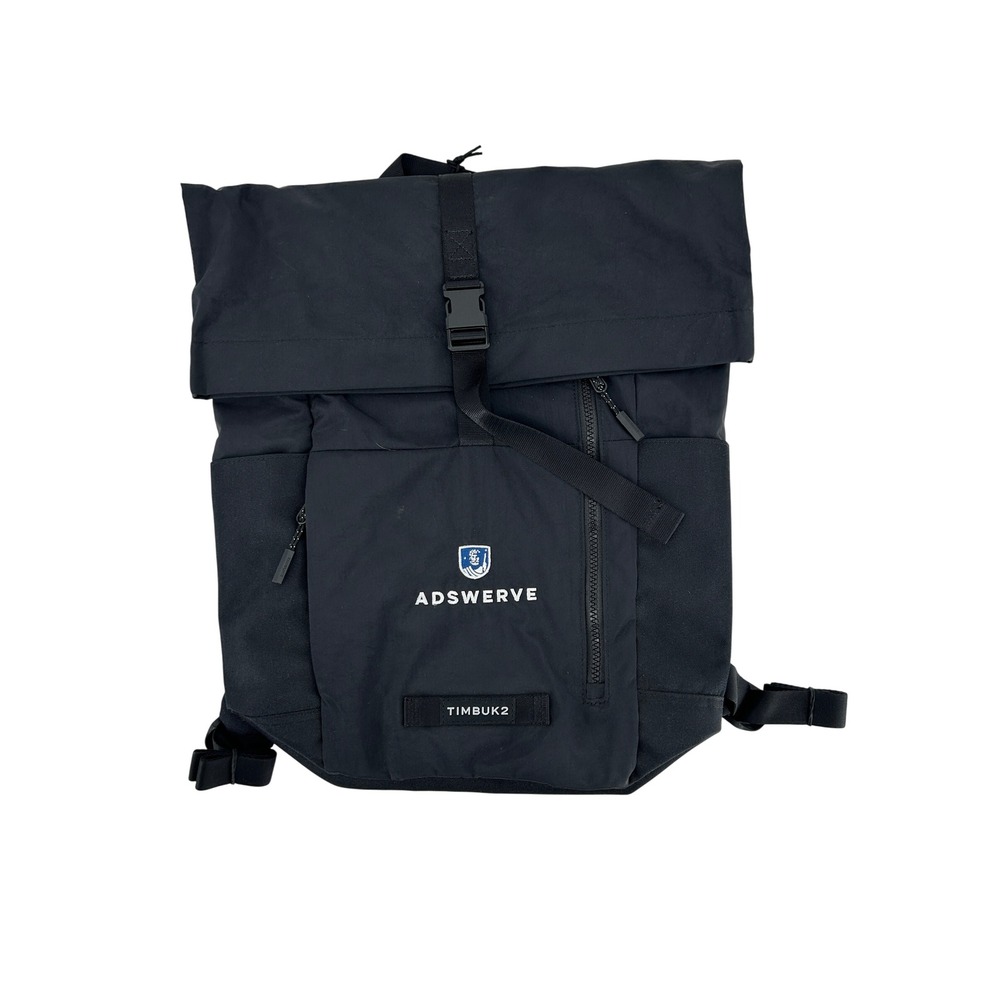 NWT Timbuk2 Tuck Backpack OS Black Roll Top Laptop Adswerve Company Logo